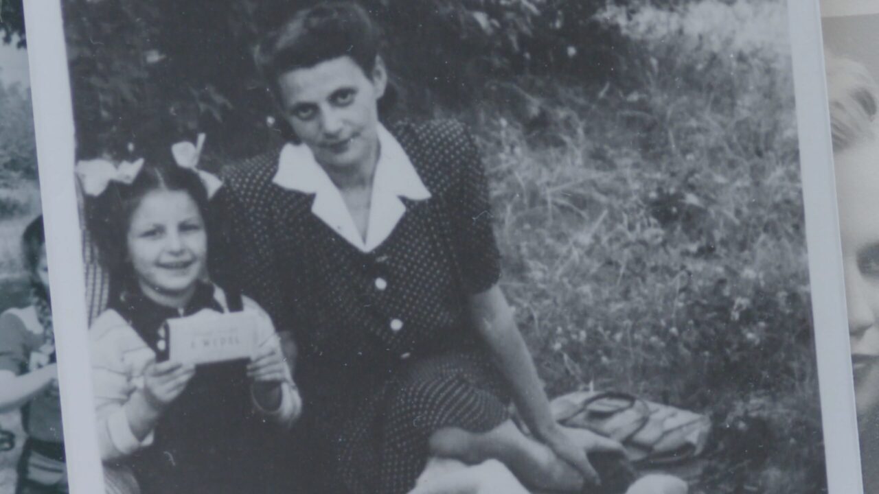 Black and white image of a mother and daughter