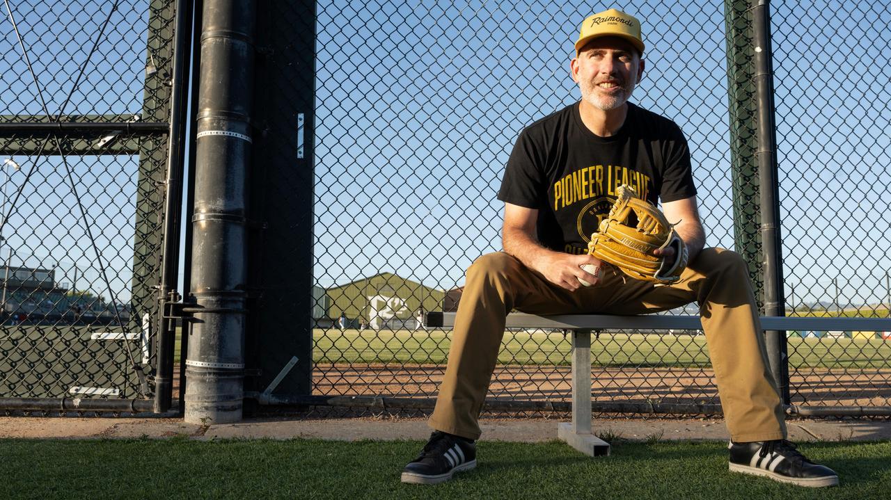 Yeshayah Goldfarb, president of the Oakland Ballers, sits at the team's home field at Raimondi Park. (Aaron Levy-Wolins/J. Staff)