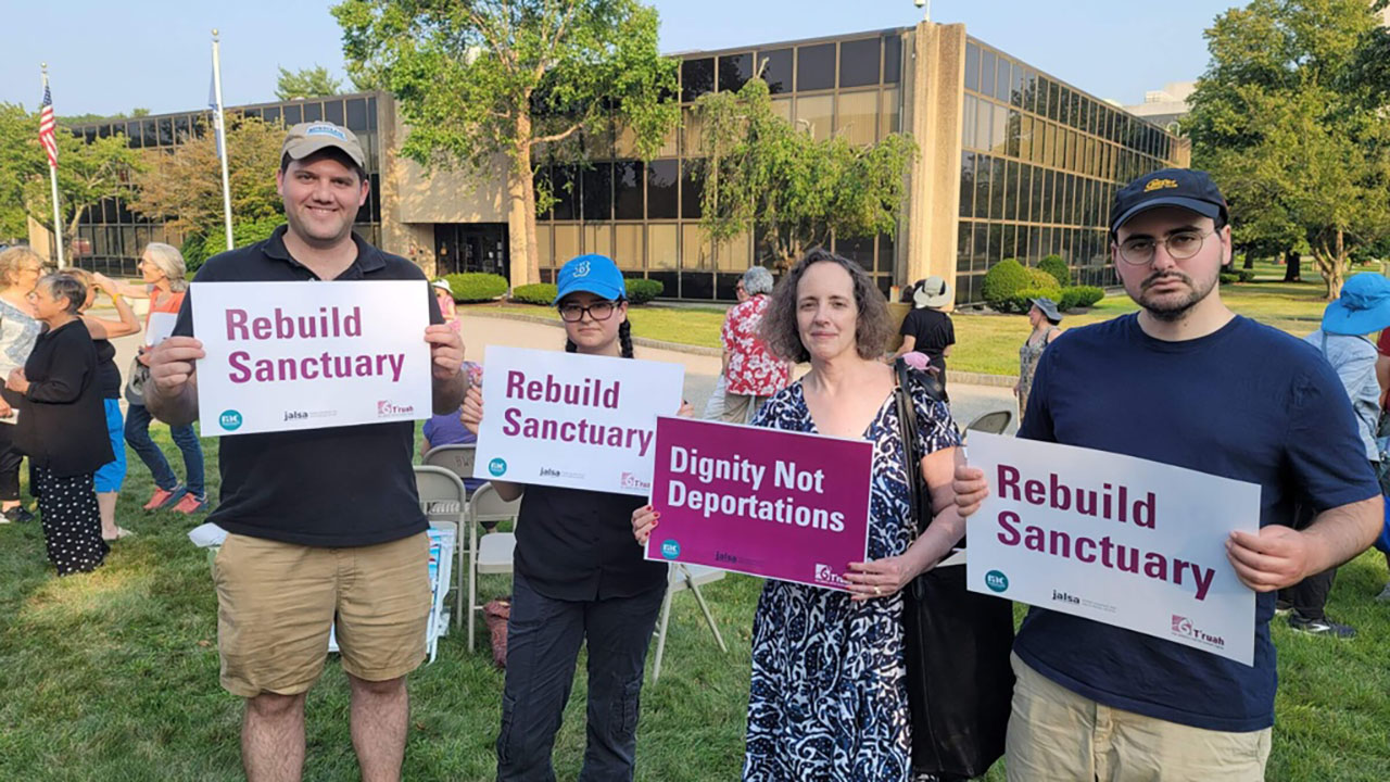 Protesters at a Tisha B’av immigration protest in 2025. Similar protests are scheduled July 23 in San Diego, Los Angeles, Maryland and D.C. (Courtesy of Jewish Alliance for Law and Social Action)