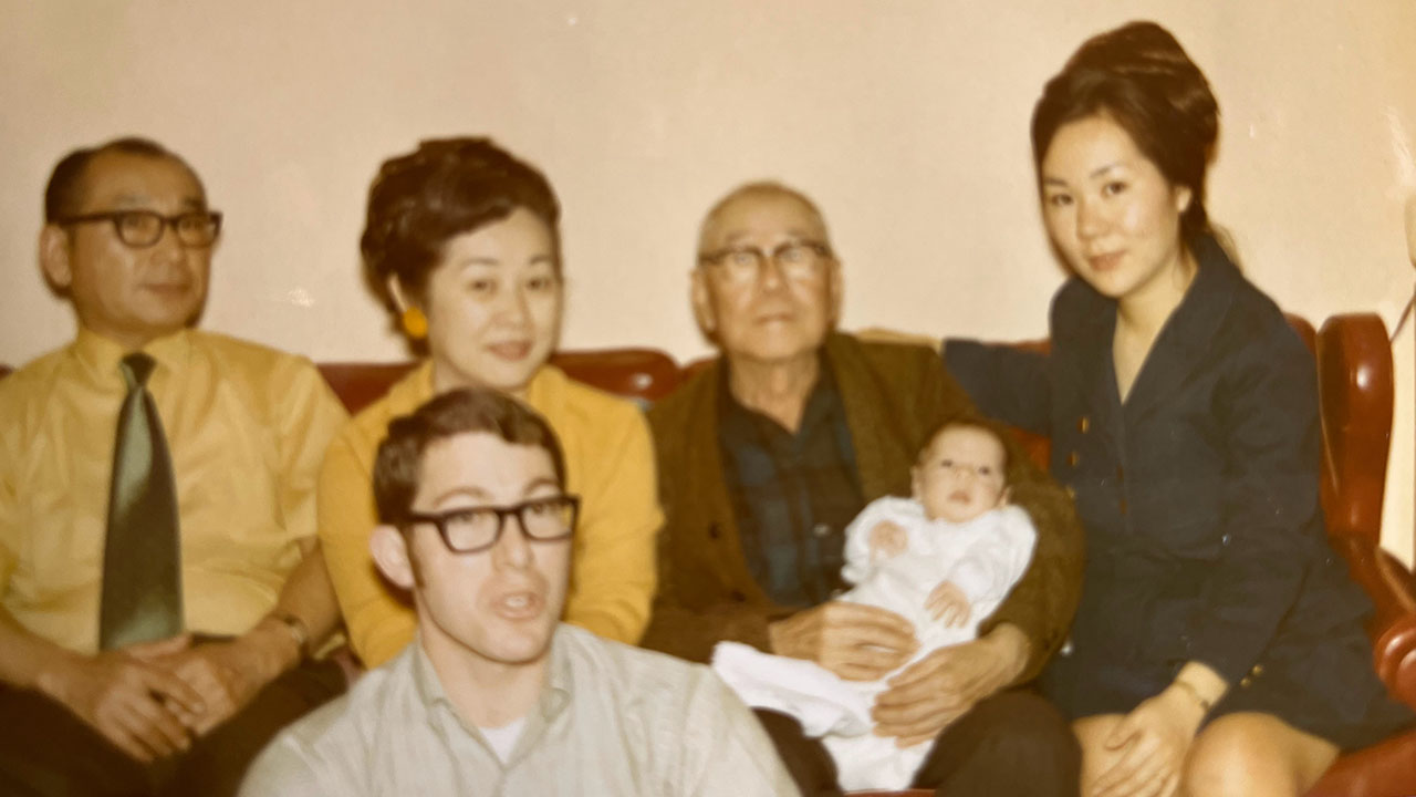 The author as a newborn on Jan. 1, 1970 in Lodi with (from left) her grandparents, Ruth and Niro Sunada; her great grandfather, Shinkuro Ishida; and her parents, Eileen and Howard Sarasohn. (Courtesy)