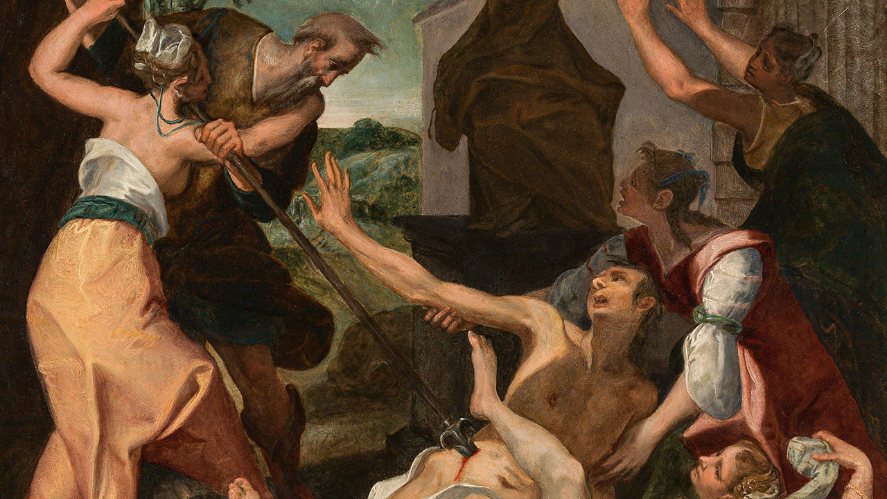 Detail from "Phinehas slaying Zimri and Cozbi the Midianite"  (circa 1585 to 1645) by Jeremias van Winghe